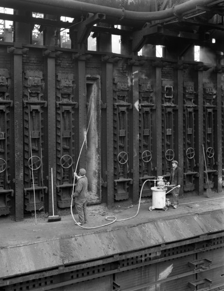 Spraying refractory linings at Manvers coking works, near Rotherham, South Yorkshire, 1963. Artist: Michael Walters