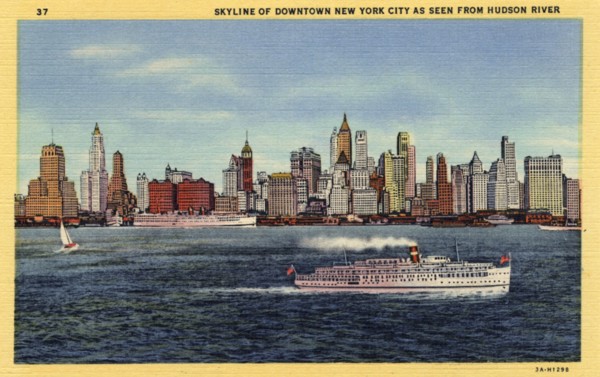 Skyline of downtown New York City as seen from Hudson River, New York, USA, 1933. Artist: Unknown