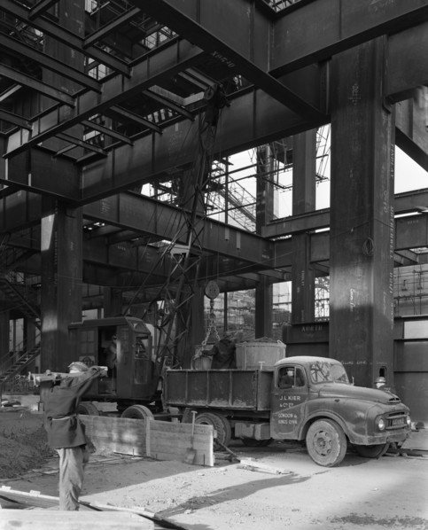 Austin lorry on a construction site, Leeds, West Yorkshire, 1959. Artist: Michael Walters