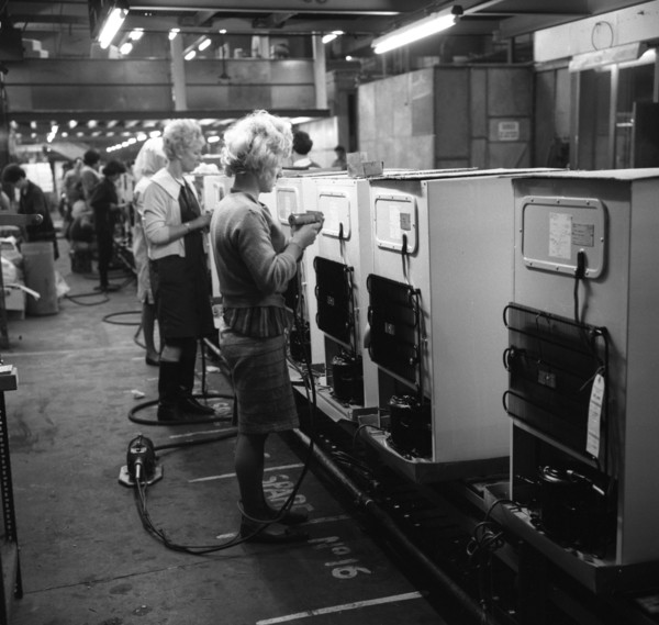 Fridge assembly line at the General Electric Company, Swinton, South Yorkshire, 1964.  Artist: Michael Walters