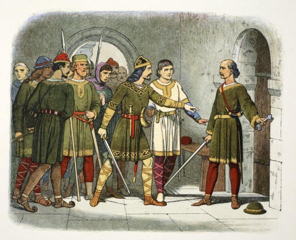 William de Breteuil defends the treasury, Winchester, Hampshire, 1100 (1864).  Artist: James William Edmund Doyle