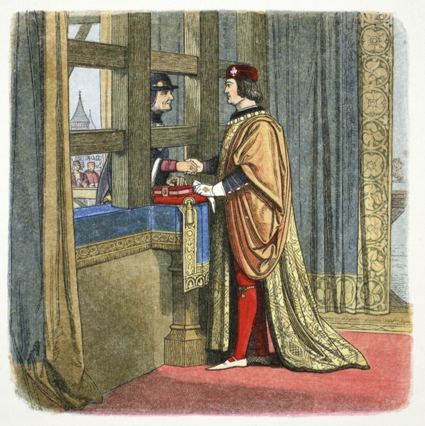 Meeting of Edward IV of England and Louis XI of France at Picquigny, France, 1475 (1864). Artist: James William Edmund Doyle