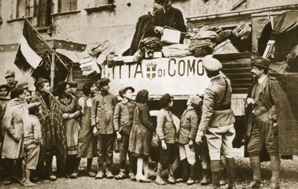 Red Cross supplies for war victims in Como, Italy, World War I, c1914-c1918. Artist: Unknown