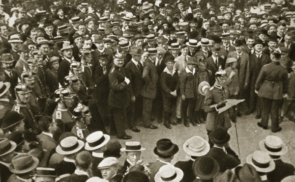 The Kaiser's proclamation of war being read out, Berlin, Germany, 4 August 1914. Artist: GPA