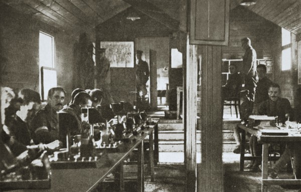 Interior of a signal exchange during the Battle of the Somme, France, World War I, 1916. Artist: Unknown