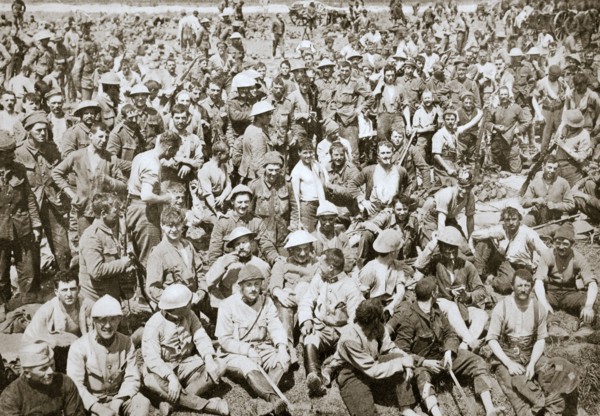 Royal Fusiliers resting after the storming of La Boiselle, France, World War I, 1916. Artist: Unknown