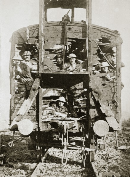 Captured German railway carriage, the Ancre, France, World War I, 1916. Artist: Unknown