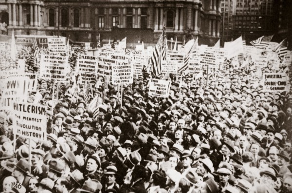 Demonstration against Hitler in front of City Hall, Philadelphia, Pennslyvania, USA, early 1930s. Artist: Unknown
