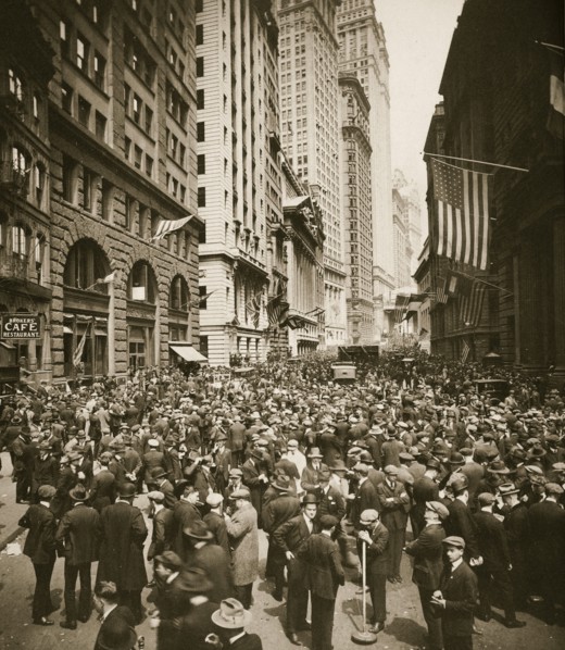 Crowds on Wall Street, New York, USA, 1918. Artist: Unknown