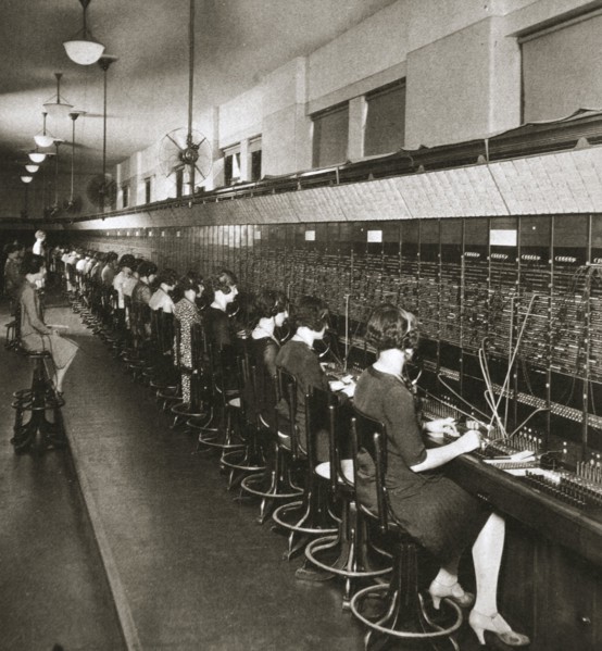 Inside a New York telephone exchange, USA, early 1930s. Artist: Unknown