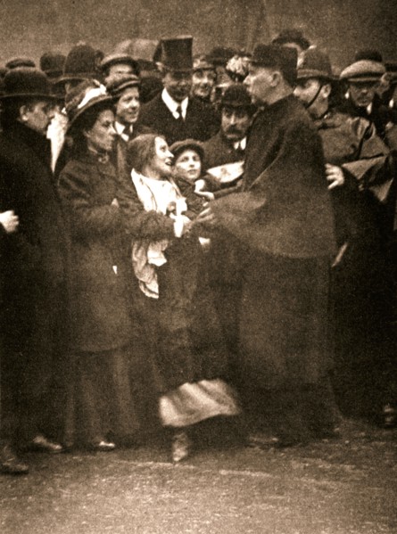 The arrest of suffragette Dora Marsden, 30 March 1909. Artist: Unknown