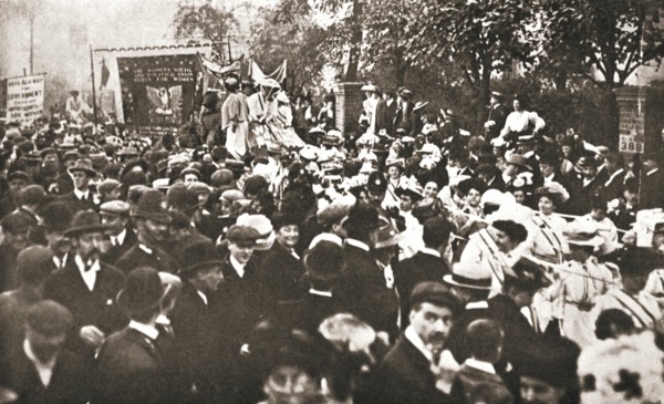 British suffragette Emmeline Pethick-Lawrence's release from prison, 17 April 1909. Creator: Unknown.