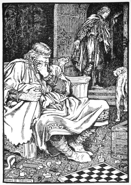 King Canute and Earl Ulf quarrel over chess, Roskilde, Denmanrk, 1026 (1913).  Artist: Morris Meredith Williams