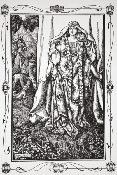 'At the door of one.. stood a lady', 1905.  Artist: Dora Curtis