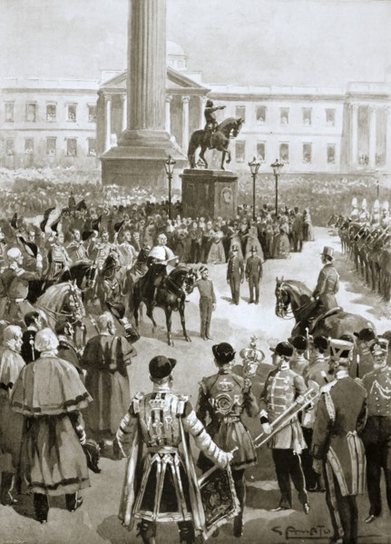 The proclamation of peace at Charing Cross, London, April 1856 (1901). Artist: G Amato