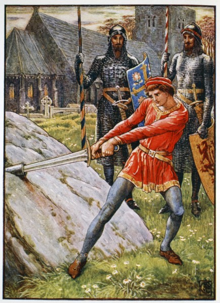 'Arthur Draws the Sword from the Stone', 1911. Artist: Unknown