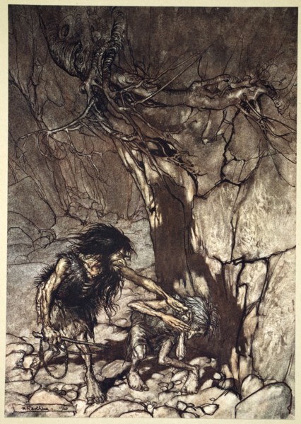 'Mime howling 'Ohe! Ohe! Oh! Oh!'', 1910.  Artist: Arthur Rackham