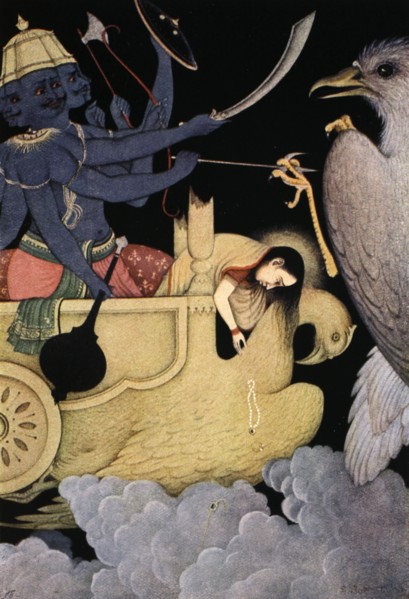 Ravana fighting with Jatayu, 1913.  Artist: K Venkatappa