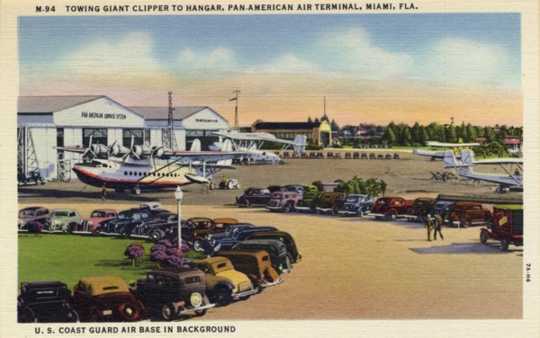 Towing a flying boat to a hangar, Pan-American terminal, Miami, Florida, USA, 1937. Artist: Unknown