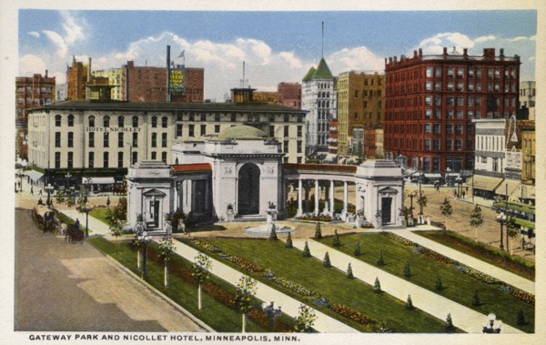 Gateway Park and Nicollet Hotel, Minneapolis, Minnesota, USA, 1915. Artist: Unknown