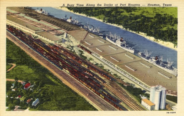 'A busy time along the docks at Port Houston, Houston, Texas', USA, 1947. Artist: Unknown