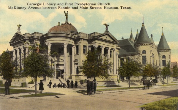 Carnegie Library and First Presbyterian Church, Houston, Texas, USA, 1911. Artist: Unknown