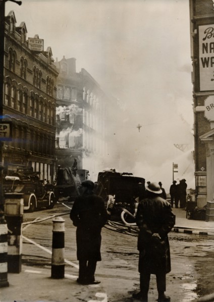 Fire caused by German incendiary bombs, London, World War II, c1940-c1944. Artist: Unknown