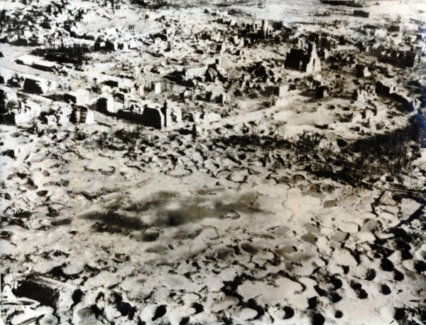 Rhine village destroyed by bombardment, c1940. Artist: Unknown