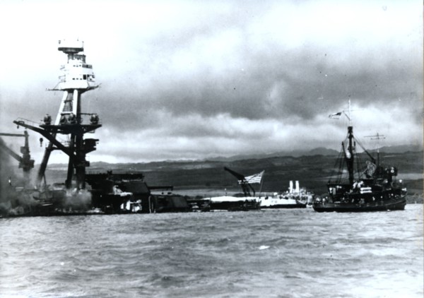 American battleship USS 'Arizona', Pearl Harbour, Hawaii, World War II, 7 December 1941. Artist: Unknown
