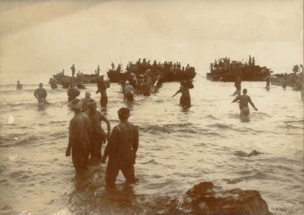 Japanese troops disembarking on the coast of New Guinea, World War II, 1942. Artist: Unknown
