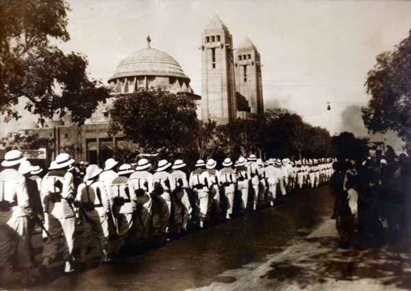 After the attack on Dakar, a funeral convoy passes the cathedral, September 1940. Artist: Unknown