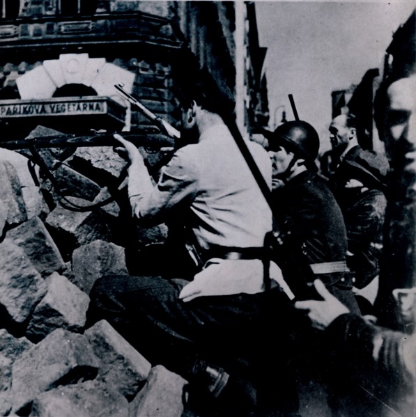 Street fighting in Prague, 1945. Artist: Unknown