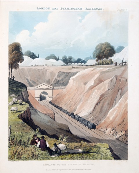 Entrance to the Tunnel at Watford, published 1837 (hand coloured engraving)