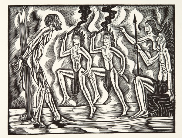 The Martyrdom, from The Travels and Sufferings of Father Jean de Brebeuf, 1938, (wood engraving).
