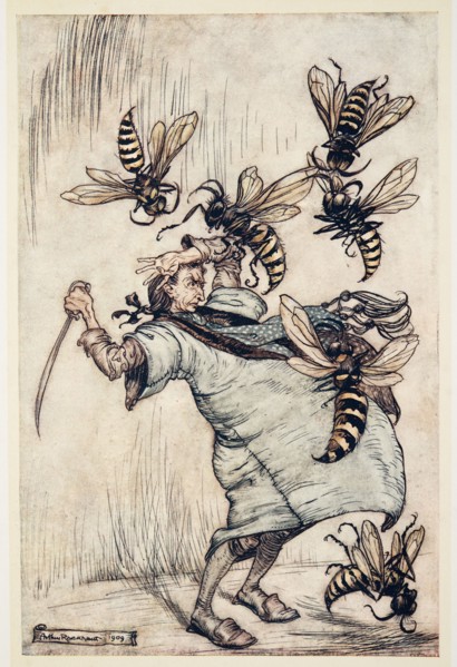 Gulliver's Combat with The Wasps, from Gulliver's Travels by Jonathon Swift (1667 - 1745), 1909.