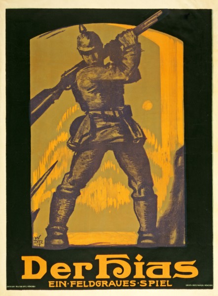 Poster advertisng a play Der Hias, ein feldgraues Spiel by Heinrich Gilardone, 1917.