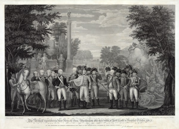 The British surrendering their arms to General Washington after the defeat at York Town ? , 1781, 18