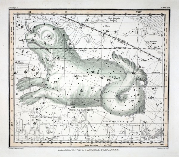 The Constellations (Plate XXIII) Cetus, Officina Sculptoris, Machina Electrica, Fornax Chemica, 1822