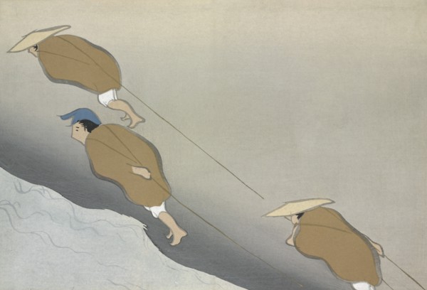 Hikifune, from Momoyo-gusa (The World of Things) Vol II, pub.1909 (colour block woodcut)