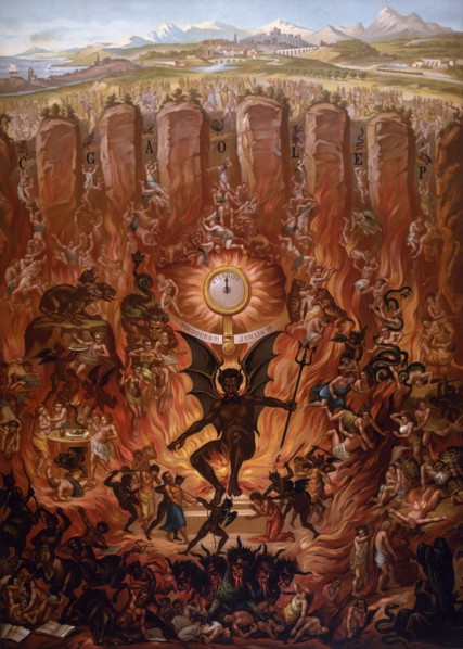 The Archangel Michael Throwing Satan out of Heaven, from a Catechism by La Bonne Presse, pub. 1912 (