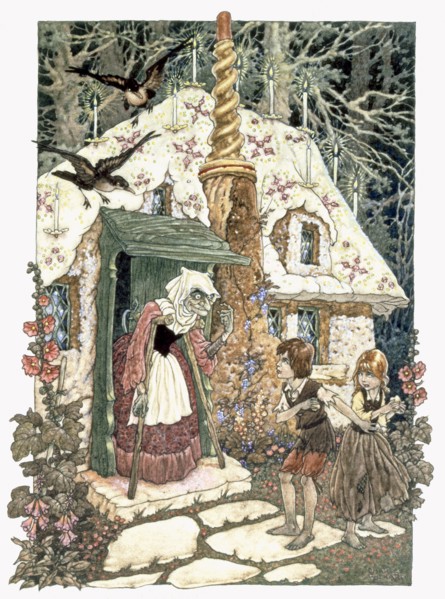 Hansel and Grethel from Grimms Fairy Tales, pub. 1911 (colour lithograph)