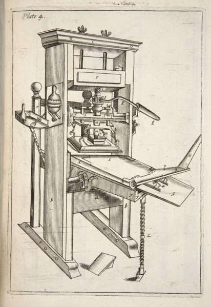 The Printing Press, pub. 1683 (engraving). Creator: English School (17th Century).