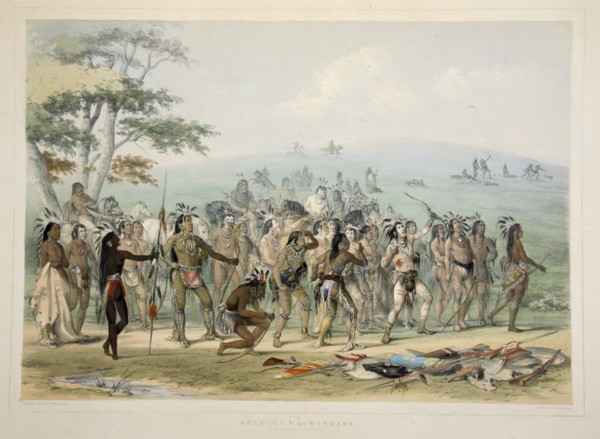Archery of the Mandans , pub. 1845 (colour lithograph). Creator: George Catlin (1796 - 1872).