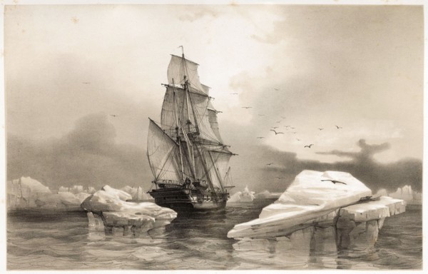 Corvettte La Recherche near Bear Island on 7th August, 1838,  from Voyages en Scandinavie, 1852. Creator: Francois Auguste Biard (1798 - 1882).