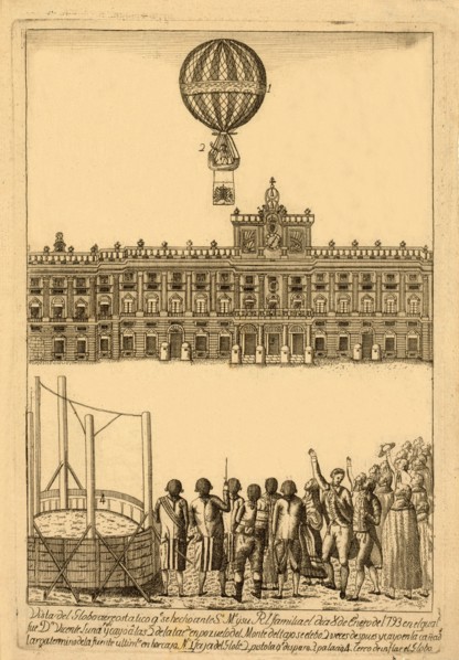 Vista del globo areostatico qe. se hecho ante ?, pub. 1793. Creator: Italian School (18th Century).