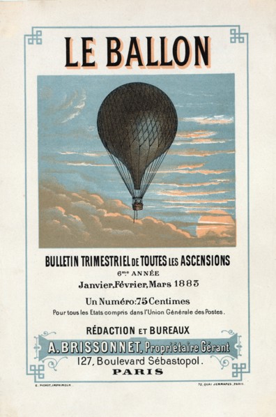 Advertisement for "Le Ballon", Janvier, Février, Mars, 1883, pub. 1883. Creator: French School (19th Century).