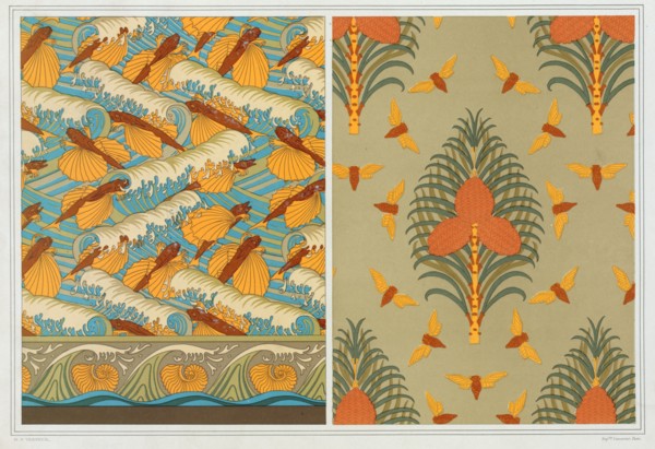 Designs for wallpaper "Flying Fish and Waves", pub. 1897. Creator: Maurice Pillard Verneuil (1869?1942).