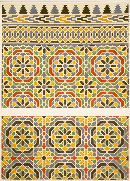 Geometric ceramic (Faience) decoration from the Mosque of Cheykhoun, pub. 1877. Creator: Emile Prisse d'Avennes (1807-79).