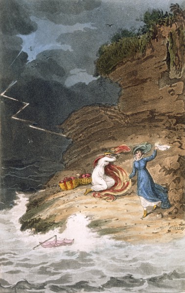 Two Regency belles stranded on a foreshore by a storm, c1795-1805. Creator: James Green (1771-1834) after.