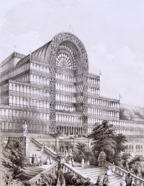 Crystal Palace at Sydenham, the front of the Great Transept, c1854. Creator: Thomas Hosmer Shepherd (1792-1864).